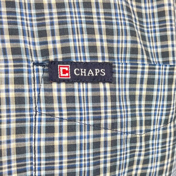 Chaps Men’s Easy‑Care Short‑Sleeve Plaid Shirt L/G (2XL Fit) Blue/Grey/White - Picture 5 of 7